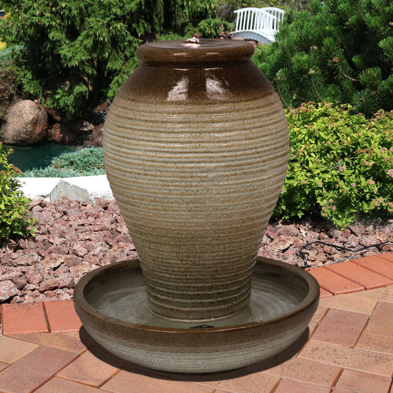 SunnyDaze Decor Ceramic Pottery Vase Water Outdoor Fountain with LED